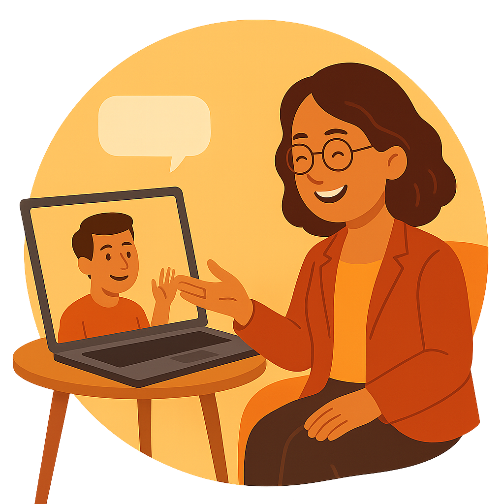 Illustration of a therapist conducting an online session